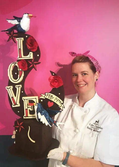 Emily with one of her Valentine's Day sculptures